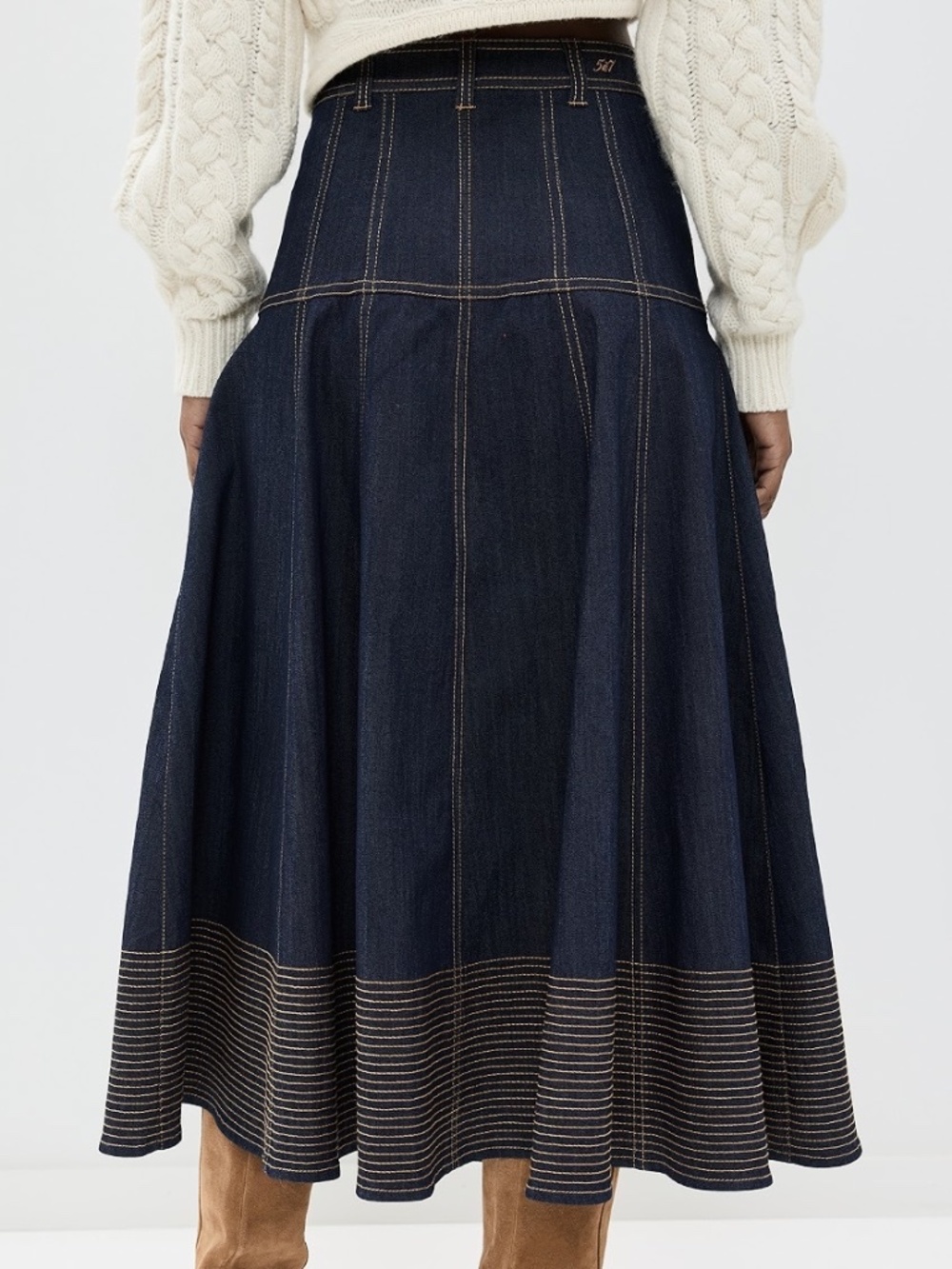 Cinq A Sept Dark Blue Denim Zip Front Midi Hester Skirt Sz. 6 - Picture 2 of 12